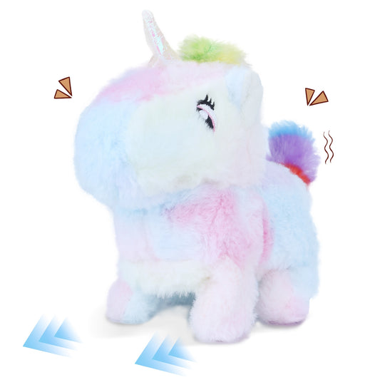 Magical Walking Unicorn Plush – 8" Interactive Stuffed Animal with Sound, Tail Wagging & Head Shaking | Soft & Colorful Gift for Kids