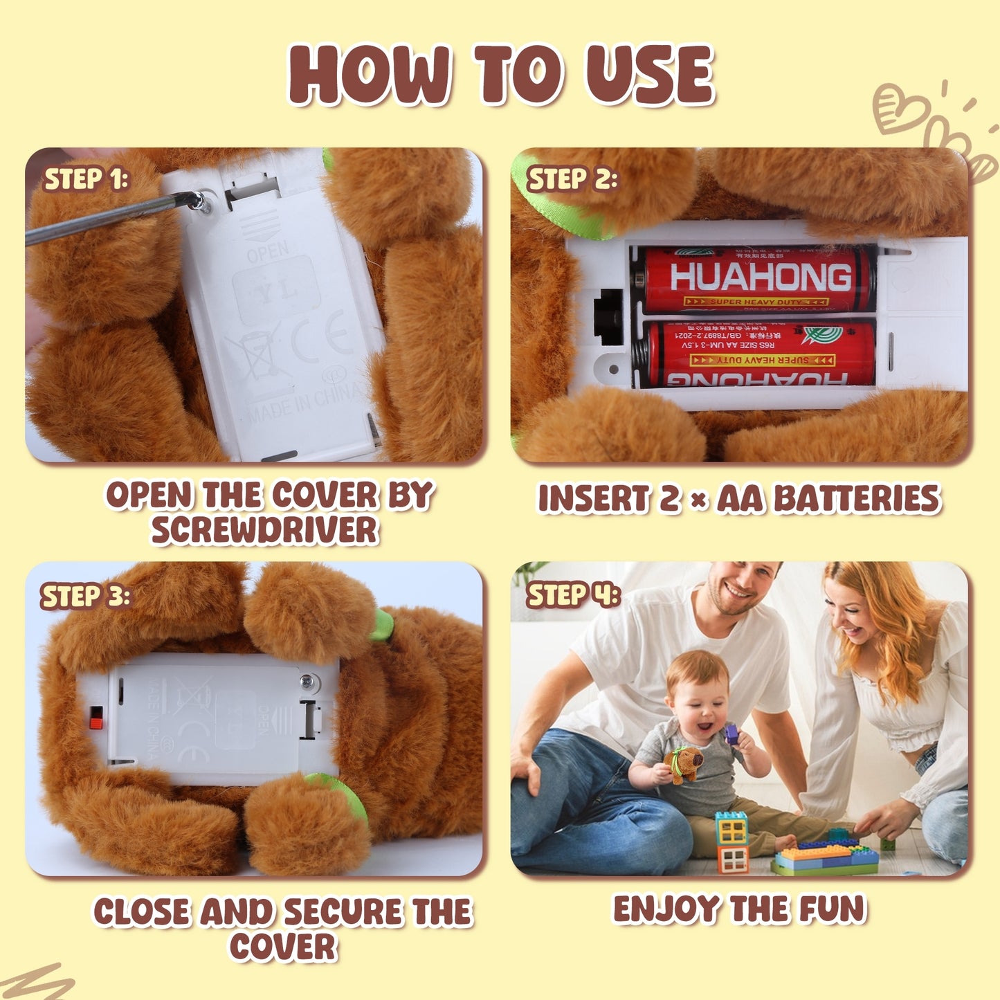 Brown Walking Capybara Plush – 6.3" Interactive Stuffed Animal with Removable Turtle Backpack, Sound & Movement | Soft Cute Gift for Kids