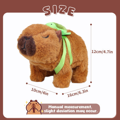 Brown Walking Capybara Plush – 6.3" Interactive Stuffed Animal with Removable Turtle Backpack, Sound & Movement | Soft Cute Gift for Kids