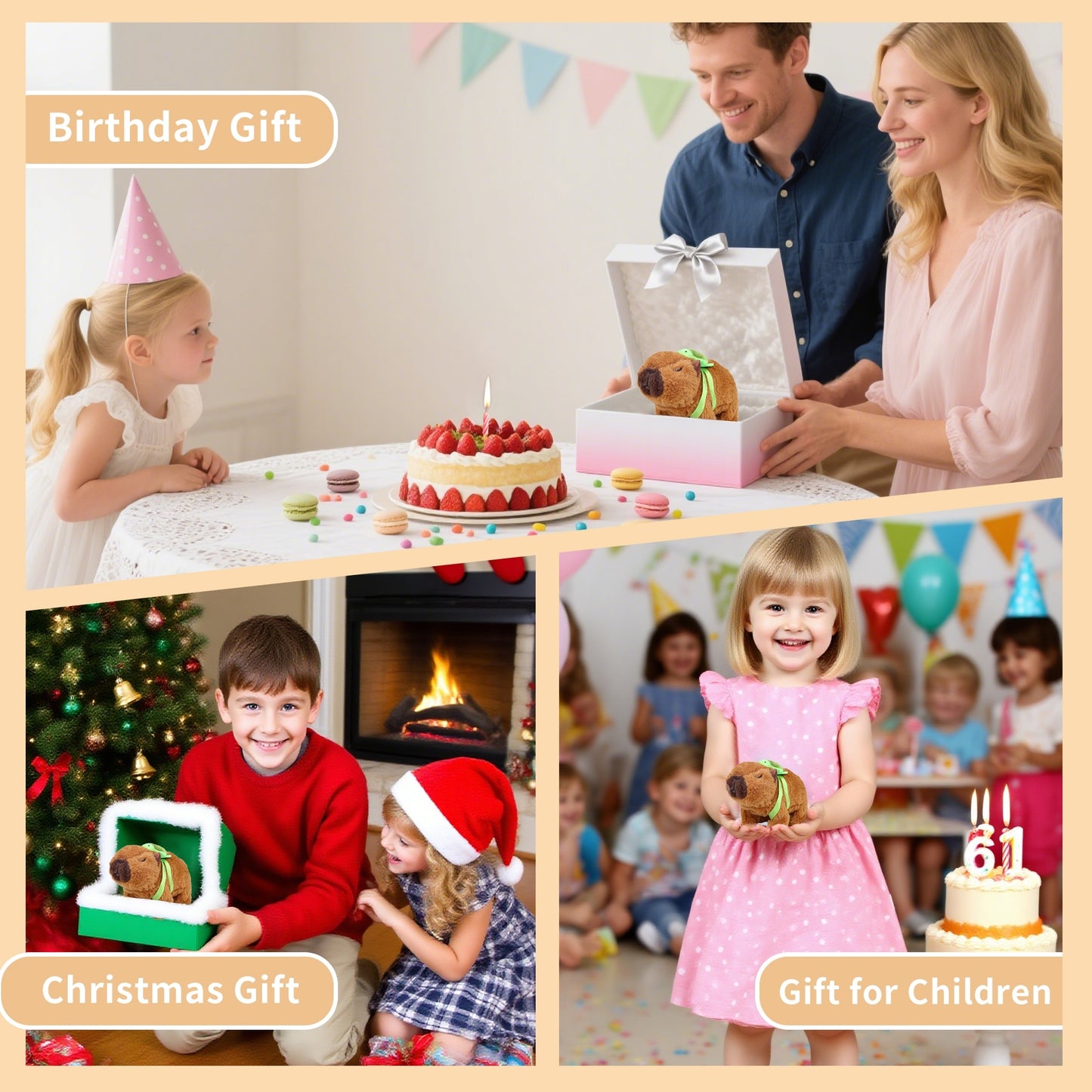 Brown Walking Capybara Plush – 6.3" Interactive Stuffed Animal with Removable Turtle Backpack, Sound & Movement | Soft Cute Gift for Kids