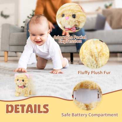 Interactive Walking Kitten Plush Toy – 7.5'' Yellow American Shorthair Cat with Meowing Sounds, Wagging Tail & Head Shaking – Soft Stuffed Animal Gift for Toddlers, Kids, Boys & Girls