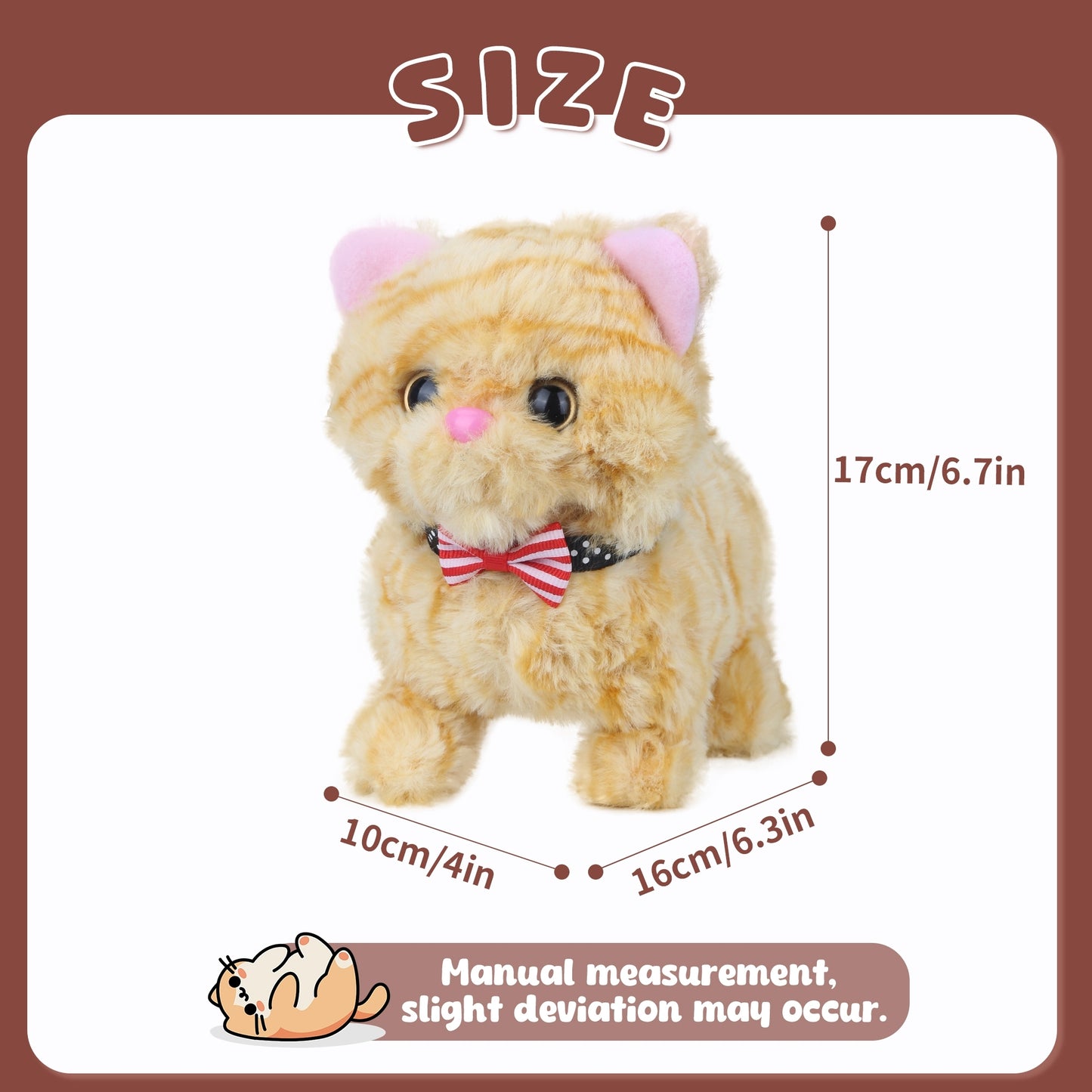 Interactive Walking Kitten Plush Toy – 7.5'' Yellow American Shorthair Cat with Meowing Sounds, Wagging Tail & Head Shaking – Soft Stuffed Animal Gift for Toddlers, Kids, Boys & Girls