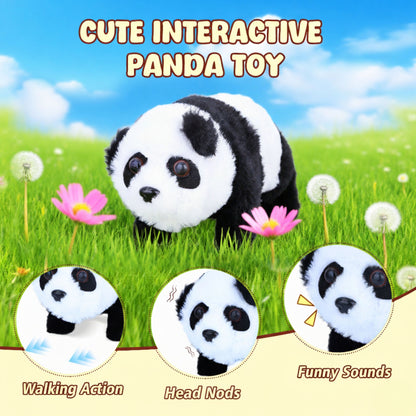 Interactive Walking Panda Plush Toy with Sound & Nodding Head – 7'' Soft Animated Stuffed Animal, Battery Operated Crawling Panda Gift for Toddlers, Kids, Boys & Girls