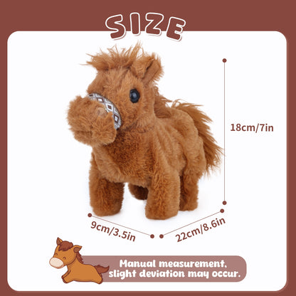 Walking Pony Toy – 7'' Interactive Horse Plush Stuffed Animal with Sound & Tail Wagging, Electric Pony Toy for Toddlers & Kids, Cute Soft Companion Gift for Girls & Boys