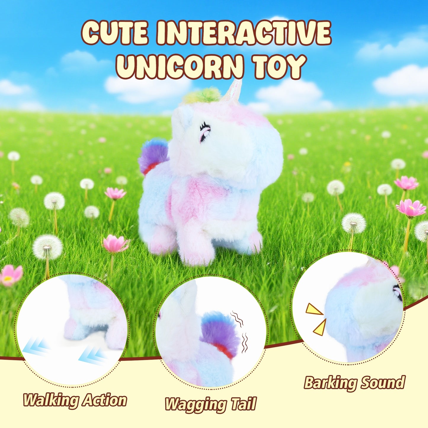 Magical Walking Unicorn Plush – 8" Interactive Stuffed Animal with Sound, Tail Wagging & Head Shaking | Soft & Colorful Gift for Kids