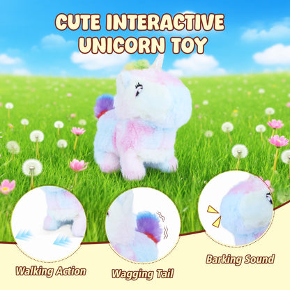 Magical Walking Unicorn Plush – 8" Interactive Stuffed Animal with Sound, Tail Wagging & Head Shaking | Soft & Colorful Gift for Kids