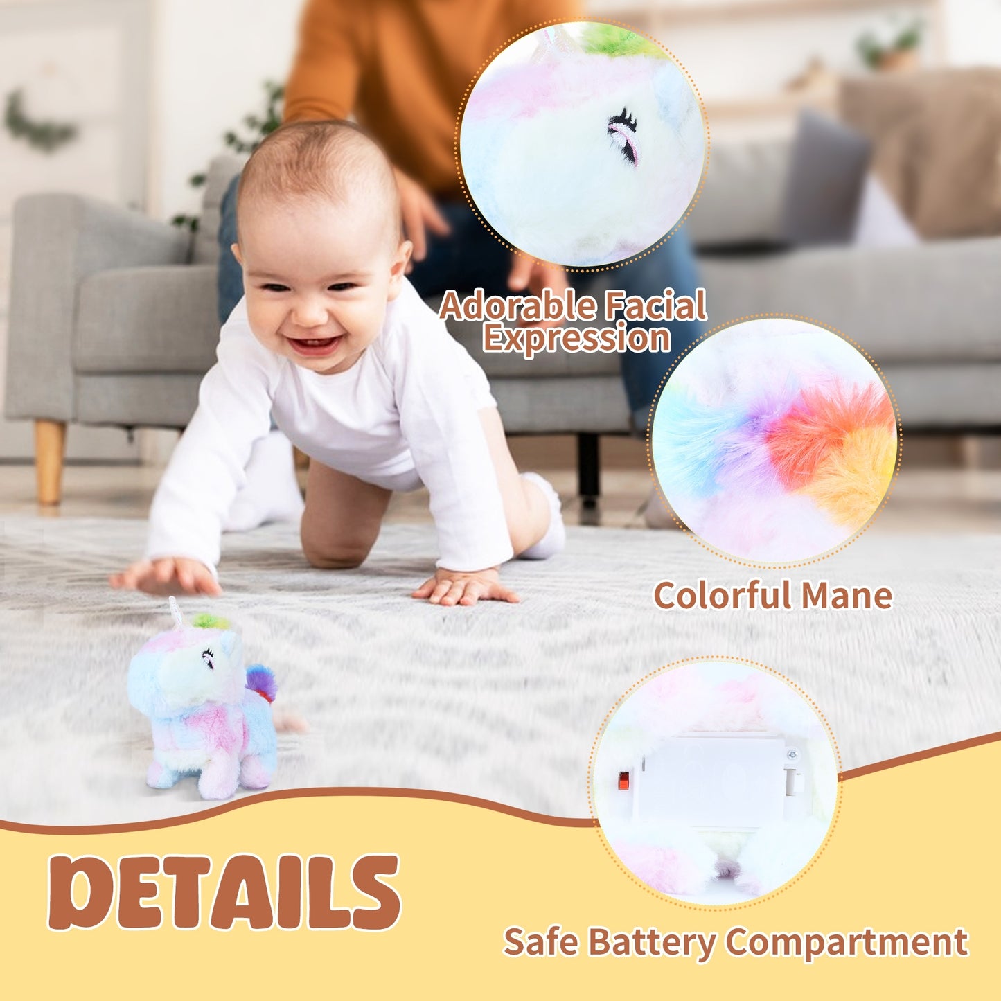 Magical Walking Unicorn Plush – 8" Interactive Stuffed Animal with Sound, Tail Wagging & Head Shaking | Soft & Colorful Gift for Kids