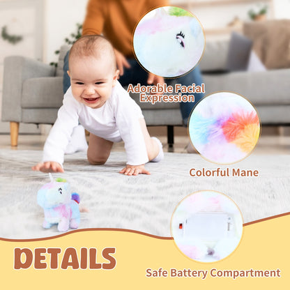 Magical Walking Unicorn Plush – 8" Interactive Stuffed Animal with Sound, Tail Wagging & Head Shaking | Soft & Colorful Gift for Kids