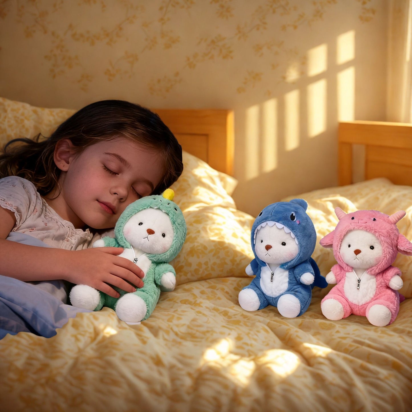 Teddy Bear Stuffed Animal with Removable Blue Shark Hoodie – 13'' Soft Plush Toy with Movable Legs, Cute Emotional Support Plushie Gift for Kids, Girls & Adults