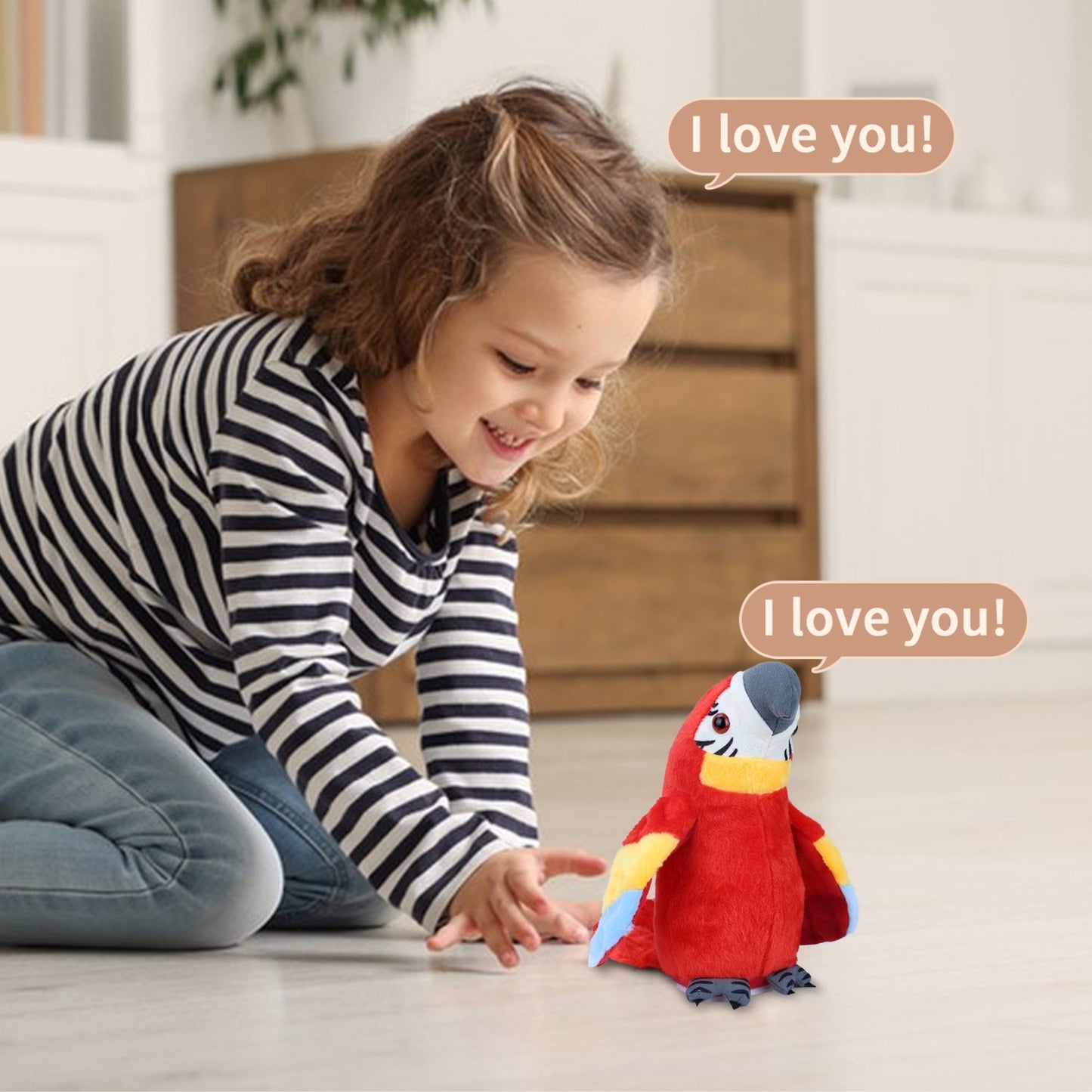 Talking Parrot Toy – Interactive Plush Parrot That Repeats What You Say with Flapping Wings | Funny Recording Talking Bird Stuffed Animal for Toddlers, Kids & Babies – Red